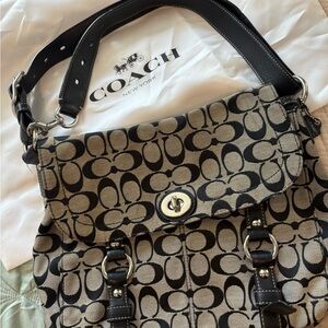 Coach Black and Tan Signature Canvas Shoulder Bag